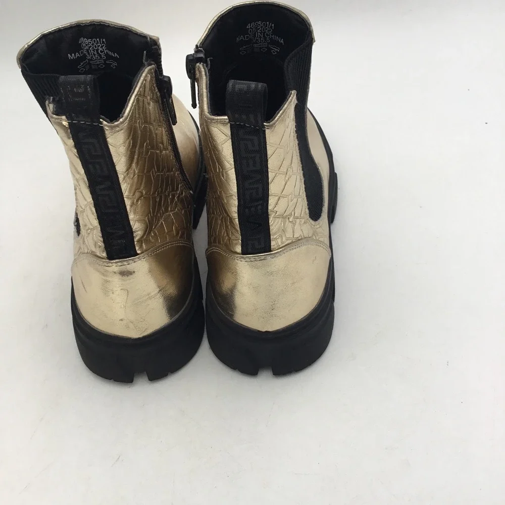 River Island Kids Metallic Gold Chelsea Boots‎ Chunky Lug Sole Size 3/35.5